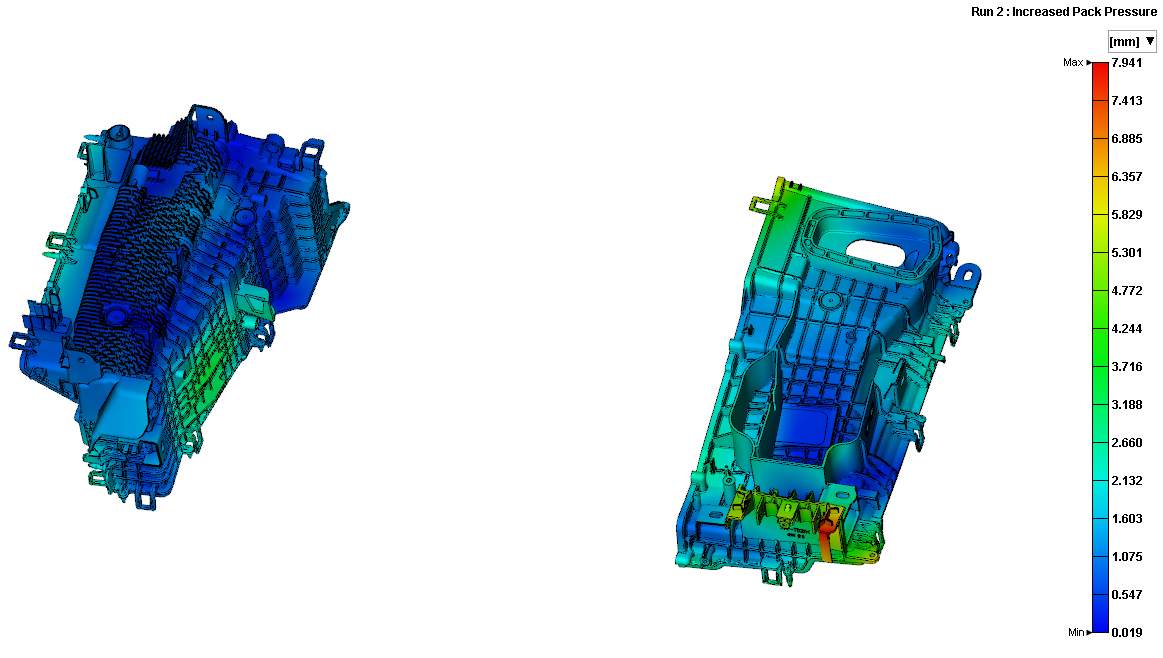 Moldex3D warpage simulation after increased pack pressure